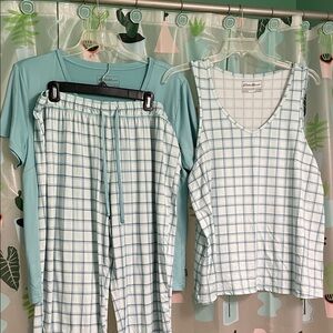 Eddie Bauer Light Teal/ Green and White Check Pajama Set (3 pieces)